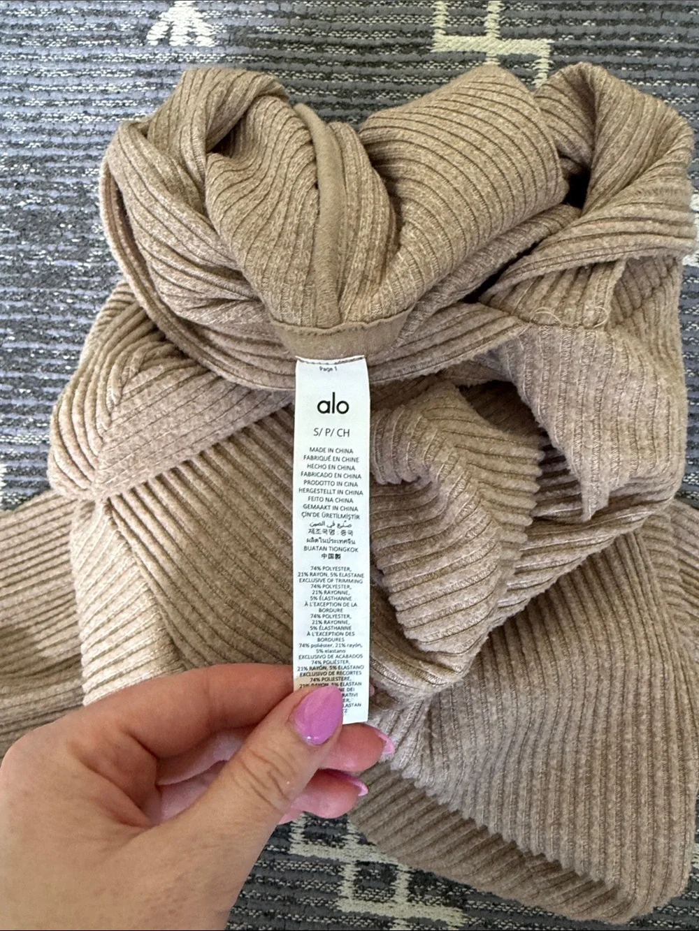 Alo Yoga Ribbed Hoodie Gravel Heather Cropped sweatshirt Loose Lounge - Picture 3 of 5